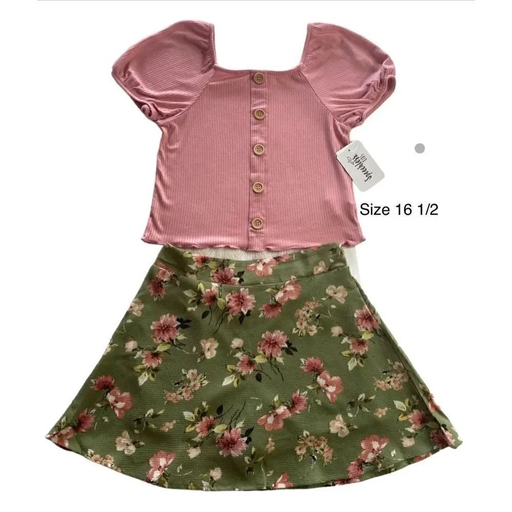 SPEECHLESS Girl’s SIZE 16 1/2 Button Front Top and Floral Skirt Set